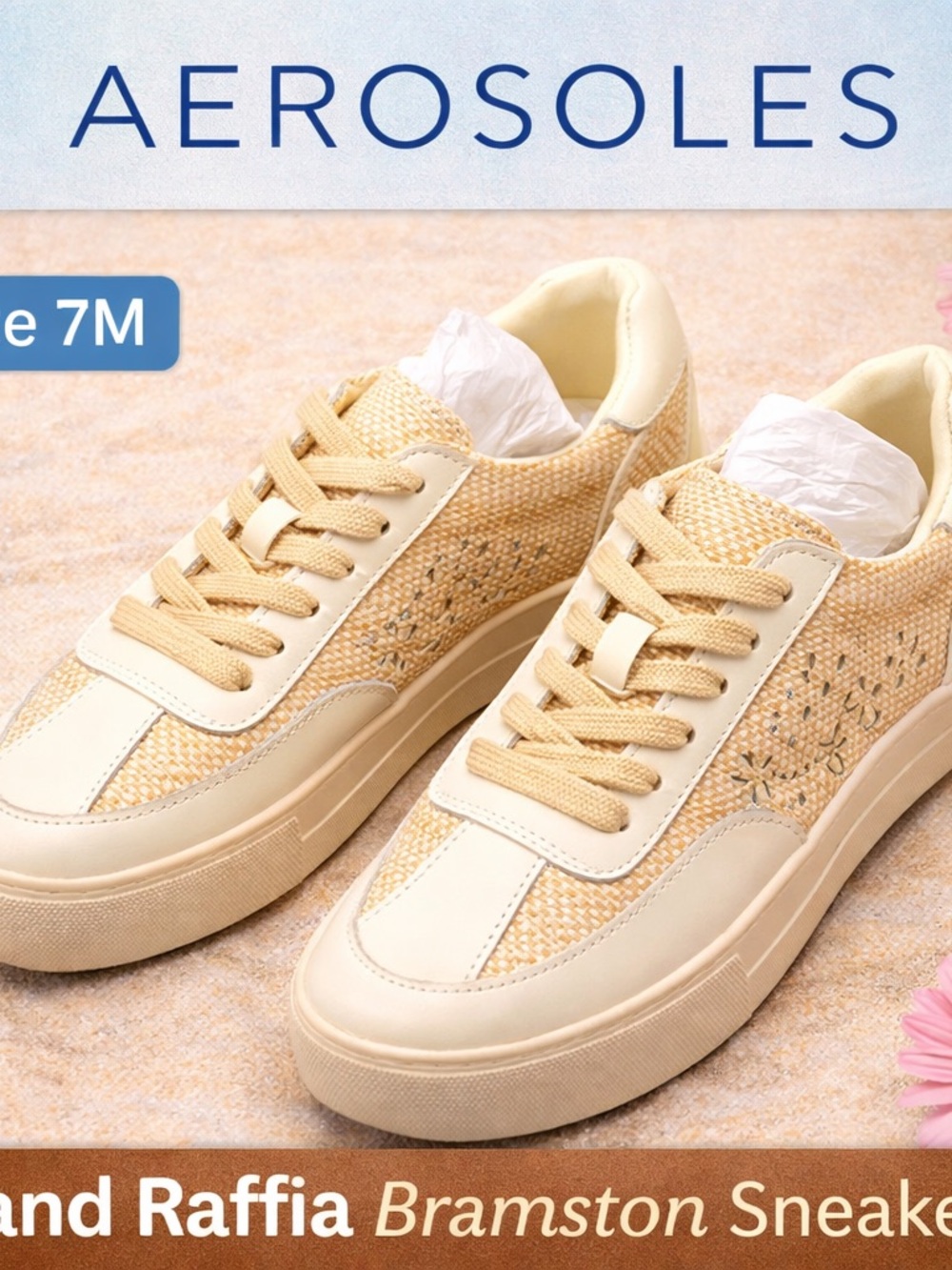 AEROSOLES Beige Raffia Lace-Up Women's Sneaker